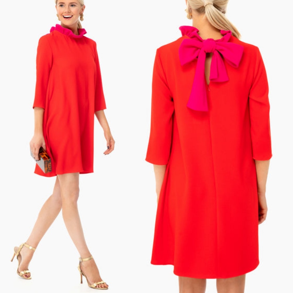 POMANDER PLACE Color Block‎ Daphne Dress Relaxed Fit Poplin Sacrlet Red Pink XS